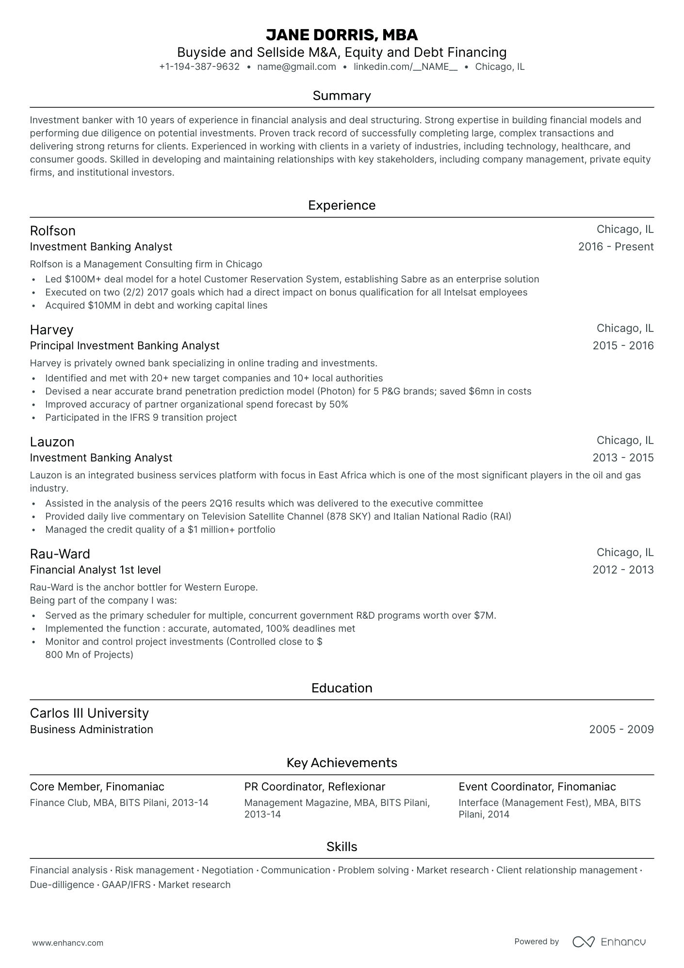 Classic resume template with traditional layout